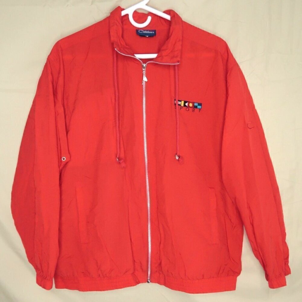 Vintage 80s Catalina Windbreaker Jacket Full Zip Red Nautical Women's Size XL